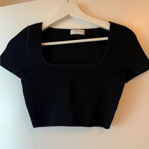Babaton Black and White Ribbed Crop Blouse